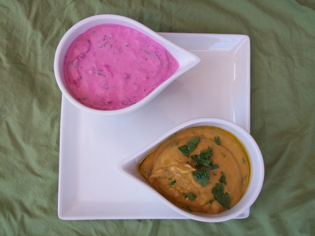 Beet Tzatziki and Red Lentil Hummus